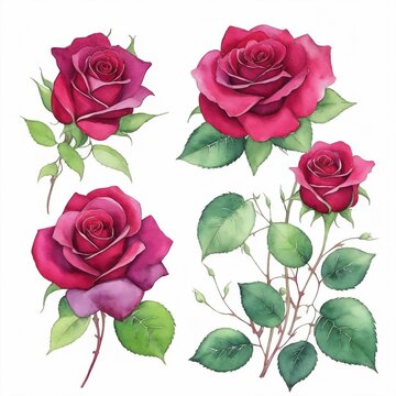 AI generated image of blooming roses on white background
