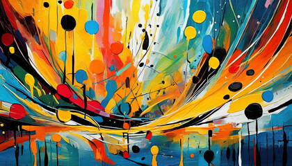 Vibrant abstract artwork with vivid colors and dynamic shapes. Colorful oil painting. Hand drawn art