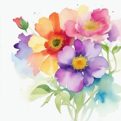 AI generated vibrant multi-colored watercolor painting of a bouquet of flowers