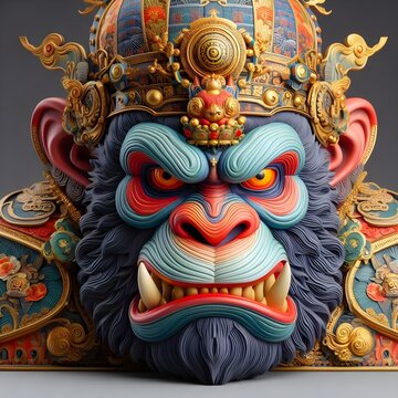 King Kong, a colorful japanese folk theater mask.