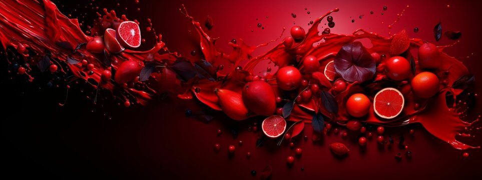 AI generated illustration  of red fruits and red paint with a red background