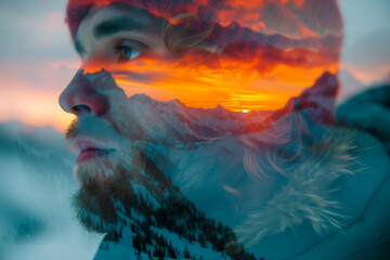 AI generated illustration of a man gazes upwards at the sky with a mysterious view - obrazy, fototapety, plakaty