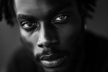 AI generated illustration of a close-up portrait of a young black man gazing rightwards