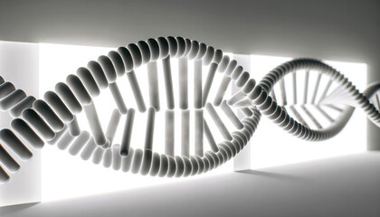 AI-generated illustration of three-dimensional white DNA helix structures in a line