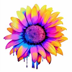 AI generated illustration of a watercolor sunflower with purple hues on the white background