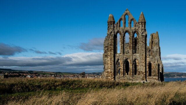 Historic stone Whitby Abbey in North Yorkshire