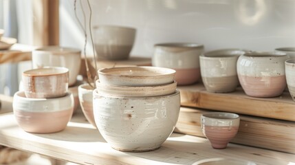 pottery photography - white and rose colors - AI generated digital art