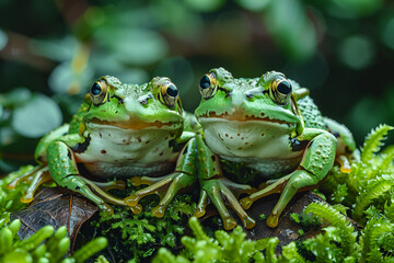 Fototapeta premium Frogs that sing with the voices of the trees, their chorus guiding lost travelers to safety.