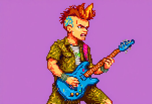 the person in his image is playing guitar with an instrument