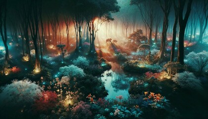 Ethereal Twilight in Enchanted Forest - AI Generated Digital Art