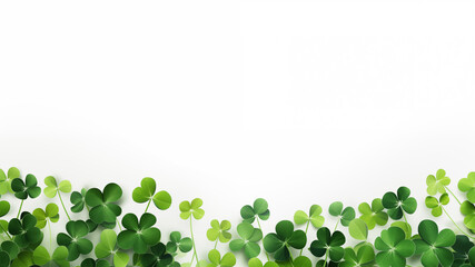 AI generated illustration of a St. Patrick's Day background with four-leaf clovers in green colors
