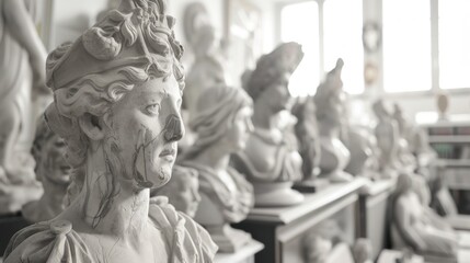 Fototapeta premium Collection of antique statues in the museum's storeroom