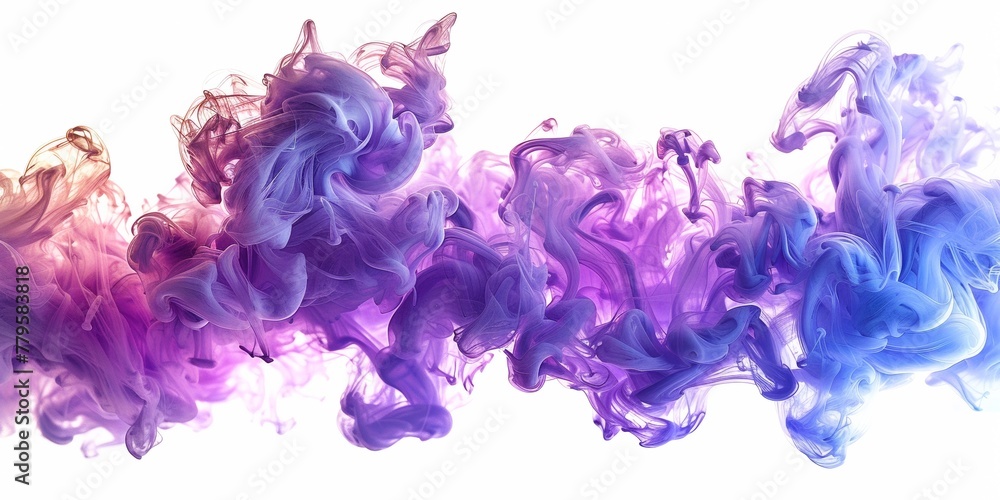 Poster ink dances in fluid motion, forming abstract underwater swirls, blending colors in dynamic compositi