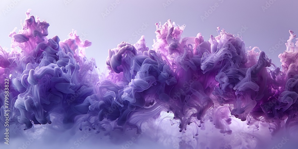 Poster ink swirls with dynamic movement, creating abstract purple patterns in a fluid underwater fantasy