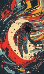 AI generated illustration of an astronaut in space against an abstract background