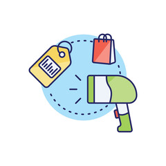 Barcode vector icon, price tag icon, shopping bag icon,  vector concept icon