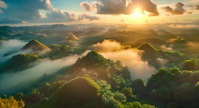 natural landscape of the Philippine Chocolate Hills, a series of unique cone-shaped hills