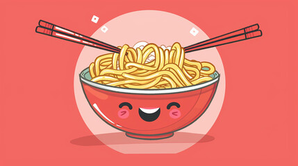 kawaii ilustration of a happy bowl of ramen noodles