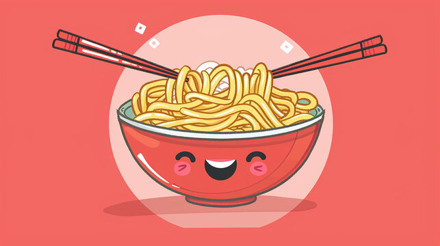 kawaii ilustration of a happy bowl of ramen noodles