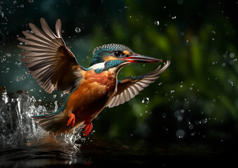 an orange and white bird flapping its wings in the water