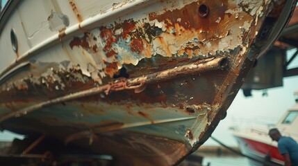 In cinematic 4K, witness the detailed removal of boat parts by a skilled technician, readying for paint against a soft gradient