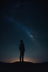 A solitary figure gazing up at the night sky, mesmerized by the brilliance of the stars and the vastness of the cosmos