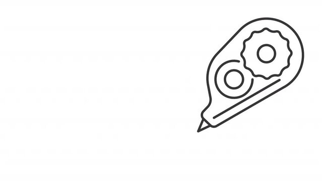 Animated correction tape icon. Study equipment line animation. Line erasing. Office supplies, accessory. Black illustration on white background. HD video with alpha channel. Motion graphic