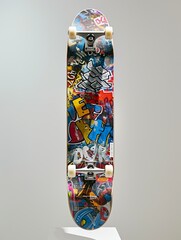 Abstract Art Skateboard Against Textured Wall.