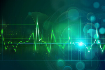 Green heartbeat pulse monitor with signal, ekg icon wave illustration
