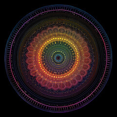 Colorful circular pattern on a black background. Mandala. Vector illustration. AI.