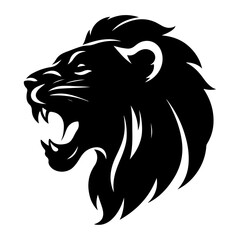 minimalist Lioness displaying dangerous teeth vector black color silhouette, Black color silhouette, isolated white background 12