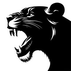 minimalist Lioness displaying dangerous teeth vector black color silhouette, Black color silhouette, isolated white background 13