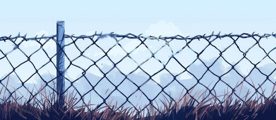 A chainlink fence with barbed wire sits in a sea of tall grass under the open sky. The mesh pattern and composite material showcase modern technology in metal wire fencing