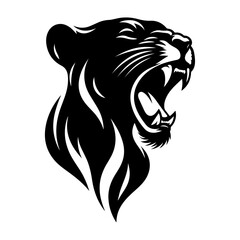 minimalist Lioness displaying dangerous teeth vector black color silhouette, Black color silhouette, isolated white background 14