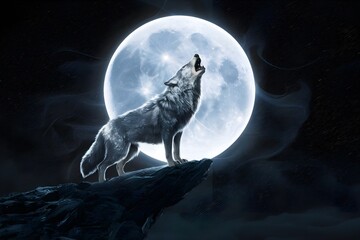 Wolf moon night howling sky stars fox dark silhouette predator animal wildlife