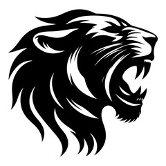 Obraz premium minimalist Lioness displaying dangerous teeth vector black color silhouette, Black color silhouette, isolated white background 19