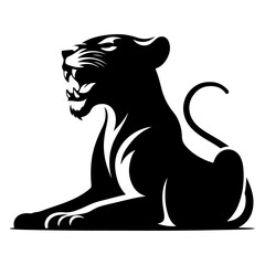 minimalist Lioness displaying dangerous teeth vector black color silhouette, Black color silhouette, isolated white background 22