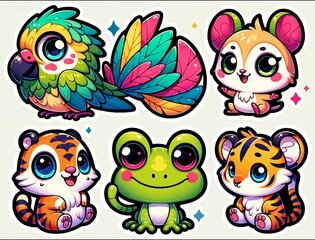 Enchanting Chibi-Style Animal Sticker Collection for Kids - AI Generated Digital Art