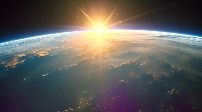 beautiful sunrise over the earth in space