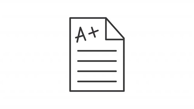 Animated a grade score icon. School report card line animation. Symbols drawing. Academic results, education. Black illustration on white background. HD video with alpha channel. Motion graphic