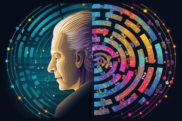 The illustration shows a person engaging in mental activities including reading, solving puzzles and learning new skills to protect their brain from Alzheimer's disease.