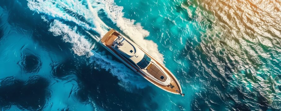 Luxury yacht cruising on sunlit ocean