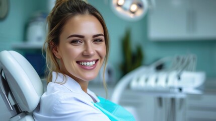 Smiling female dentist in clinic.