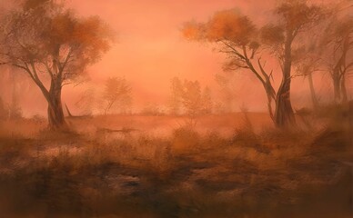 Illustration of a natural landscape at sunset