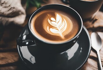 AI generated illustration of a cup of coffee on a table - obrazy, fototapety, plakaty
