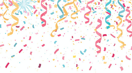 Fototapeta na wymiar Fireworks vector draws a party. Confetti floating fro