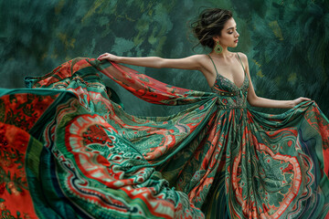 Fototapeta premium Woman dancing and swirling long dress