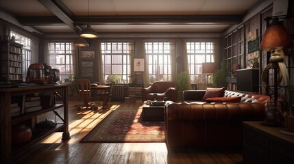 Fototapeta premium Design of a cozy living room interior in a modern american style. AI generated.