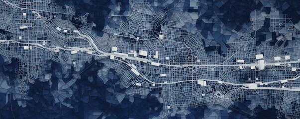 Indigo and white pattern with a Indigo background map lines sigths and pattern with topography sights in a city backdrop