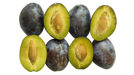 Black olive, Plums isolated on a white background. Clipping path included.